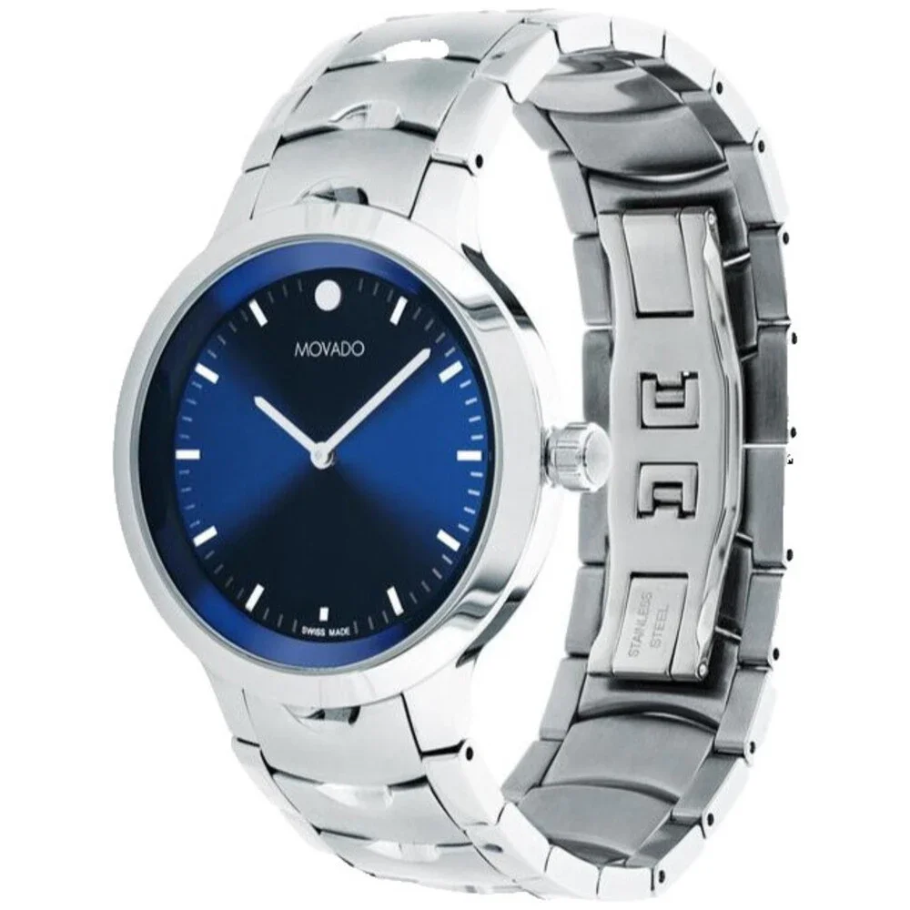 MOVADO STELLAR 0607730 BLUE DIAL SILVER BRACELET SWISS 40MM MENS WATCH